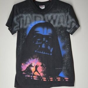 Vintage Star Wars Darth Vader T Shirt Youth L AOP Movie Promo Faded 90s Rare